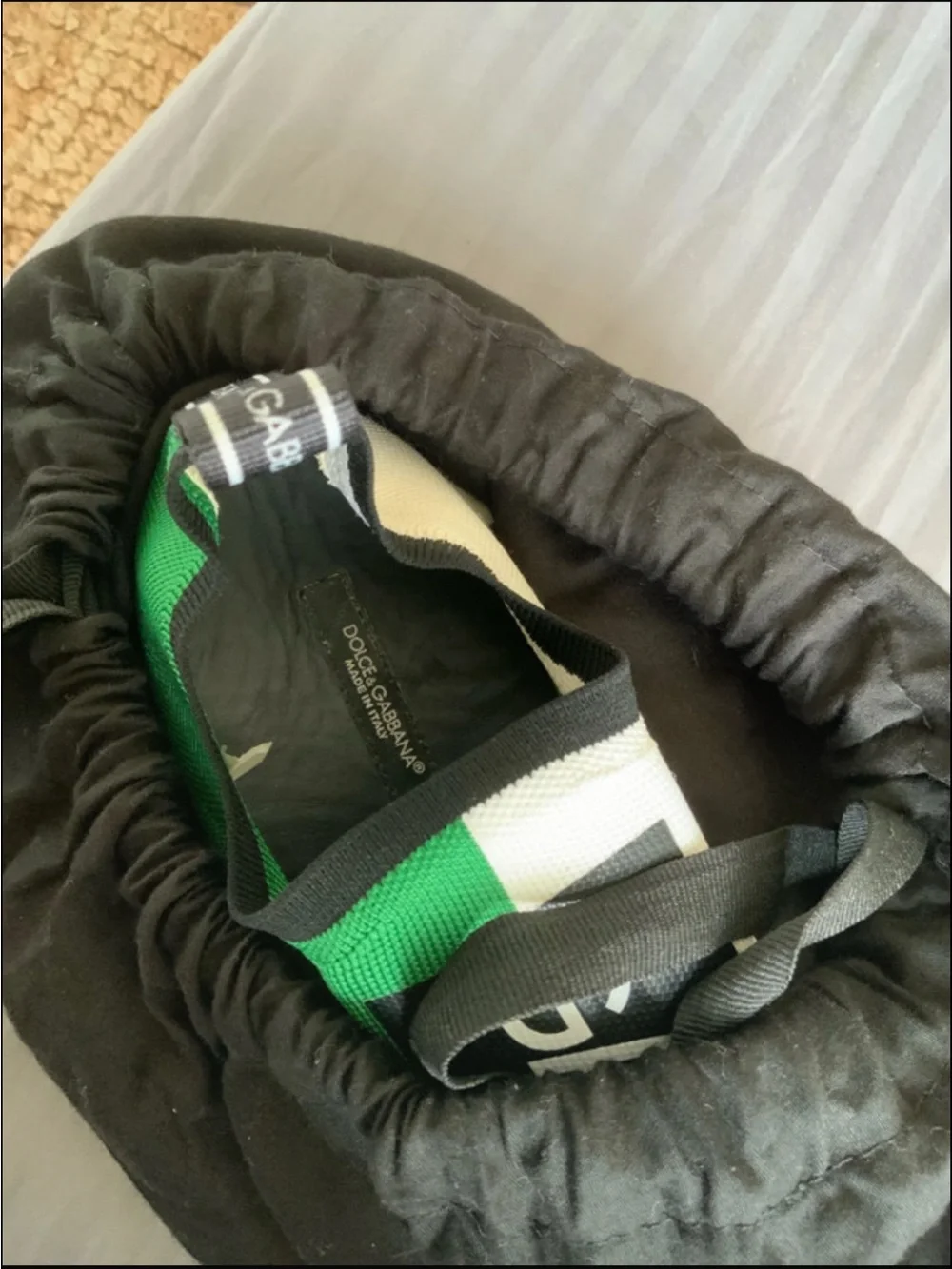 Dolce & Gabbana White Slip-On Sneakers with Red & Green Heel Accents